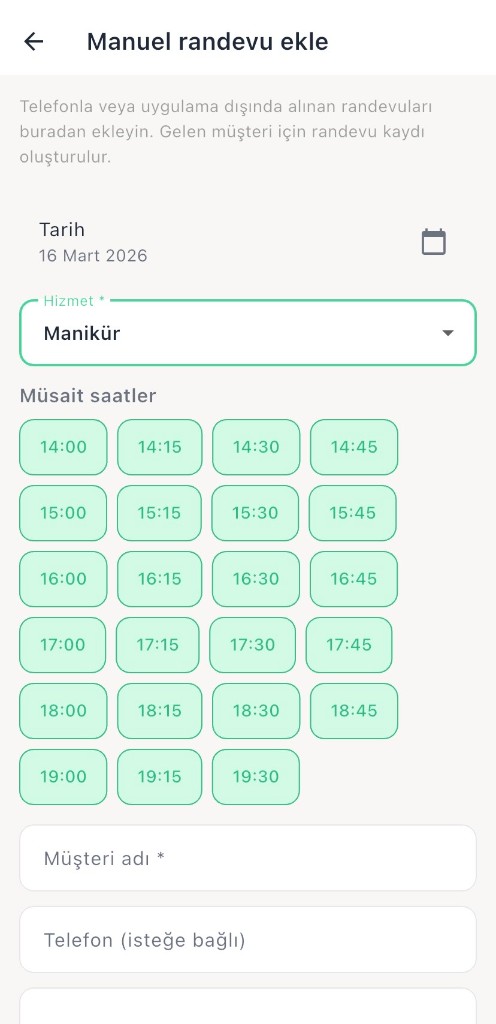 Manuel randevu ekleme